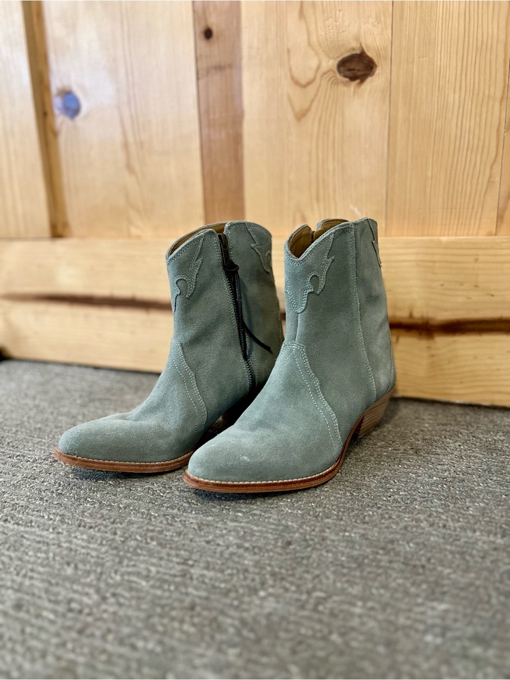 Free People Suede Western Ankle Boots in grey-dusty blue